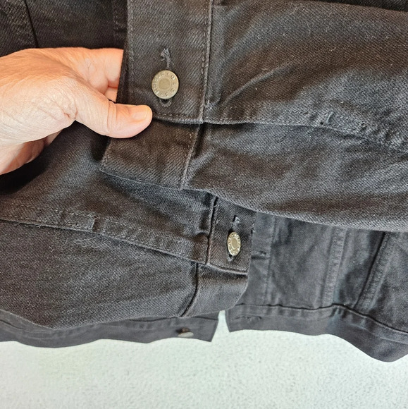 Asos Womens Trucker Black Denim Jean Jacket Sz L Front Medal Button Pockets - Picture 7 of 12